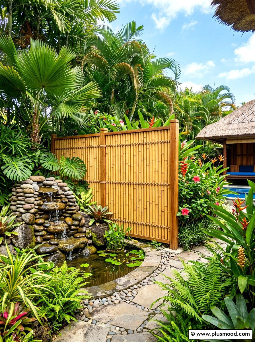 Bamboo privacy screen fence - 25 summer backyard fence decor ideas
