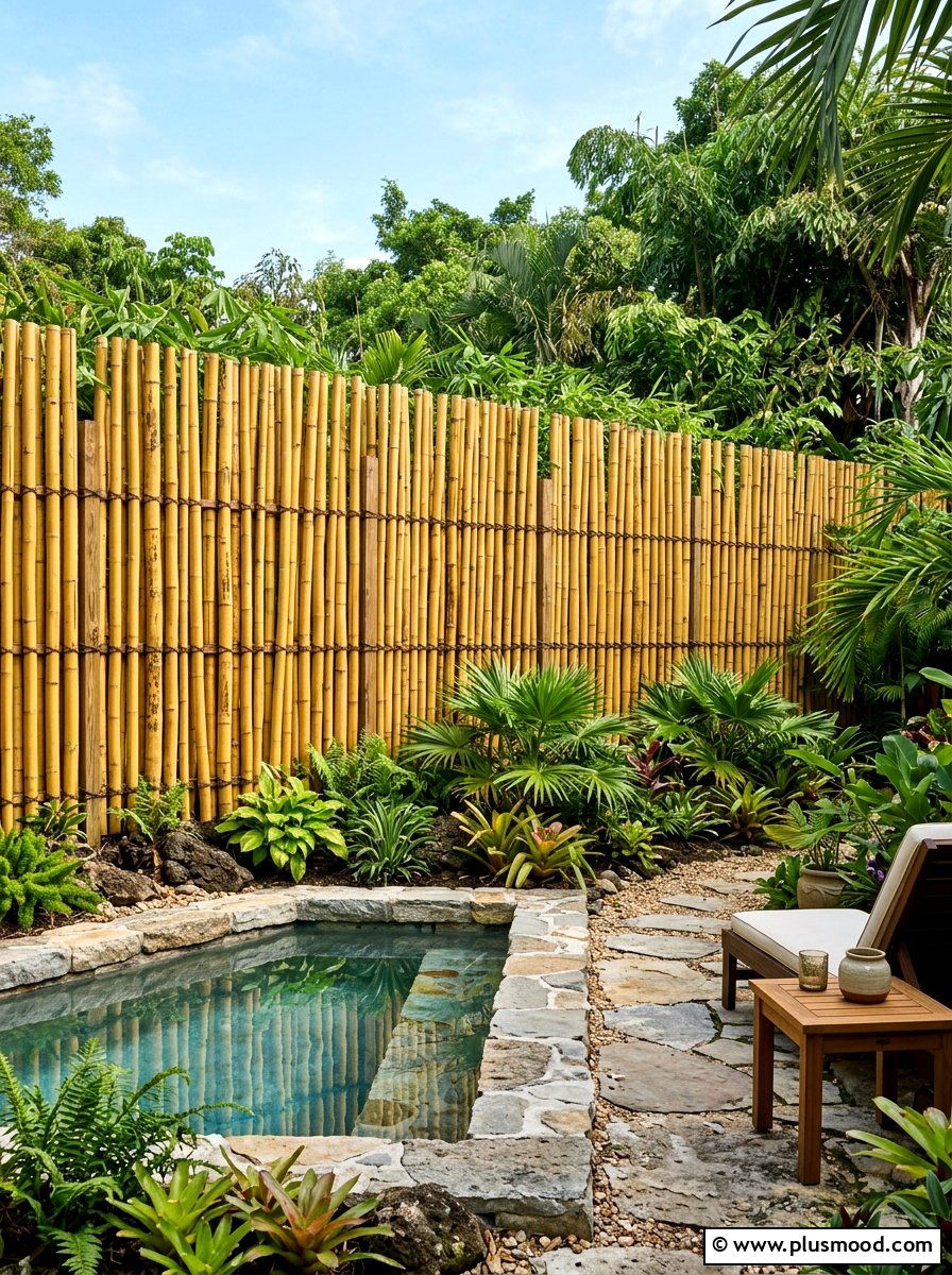 Bamboo privacy screen fence - 25 pool landscaping ideas for small spaces