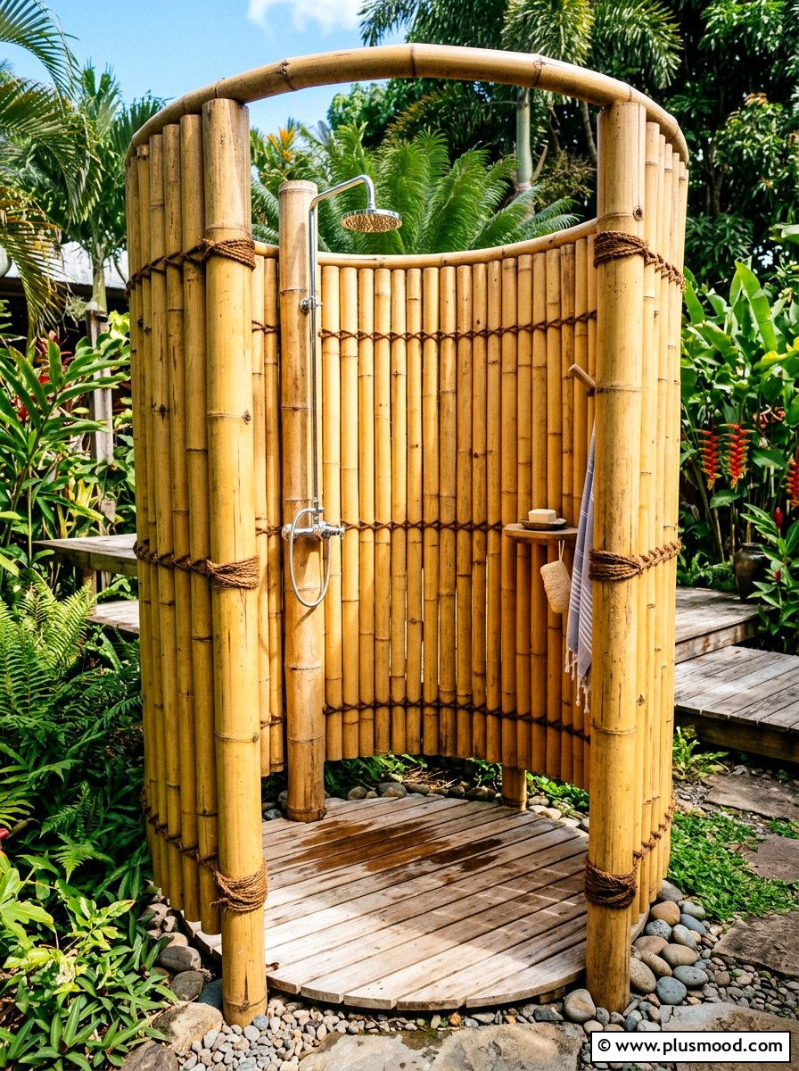 Bamboo privacy screen shower - 25 summer outdoor shower ideas