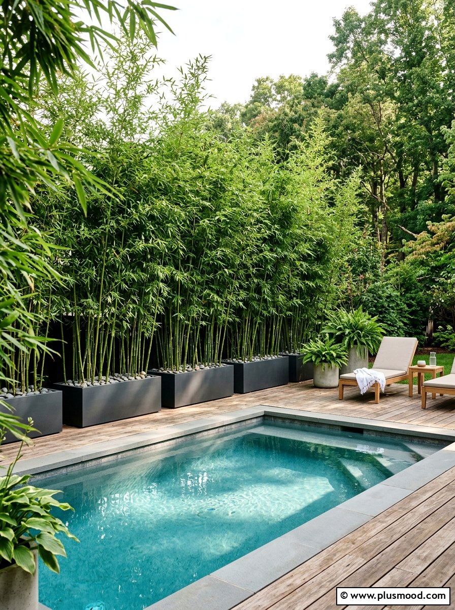 Bamboo privacy wall for pool - 25 pool landscaping ideas for corner pools