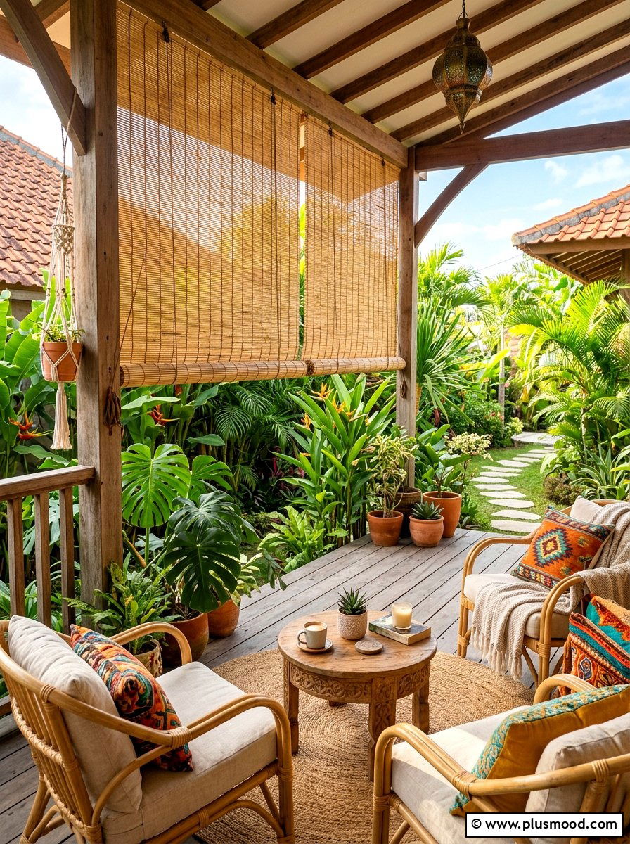 Bamboo roll up blinds - 25 summer patio shade ideas