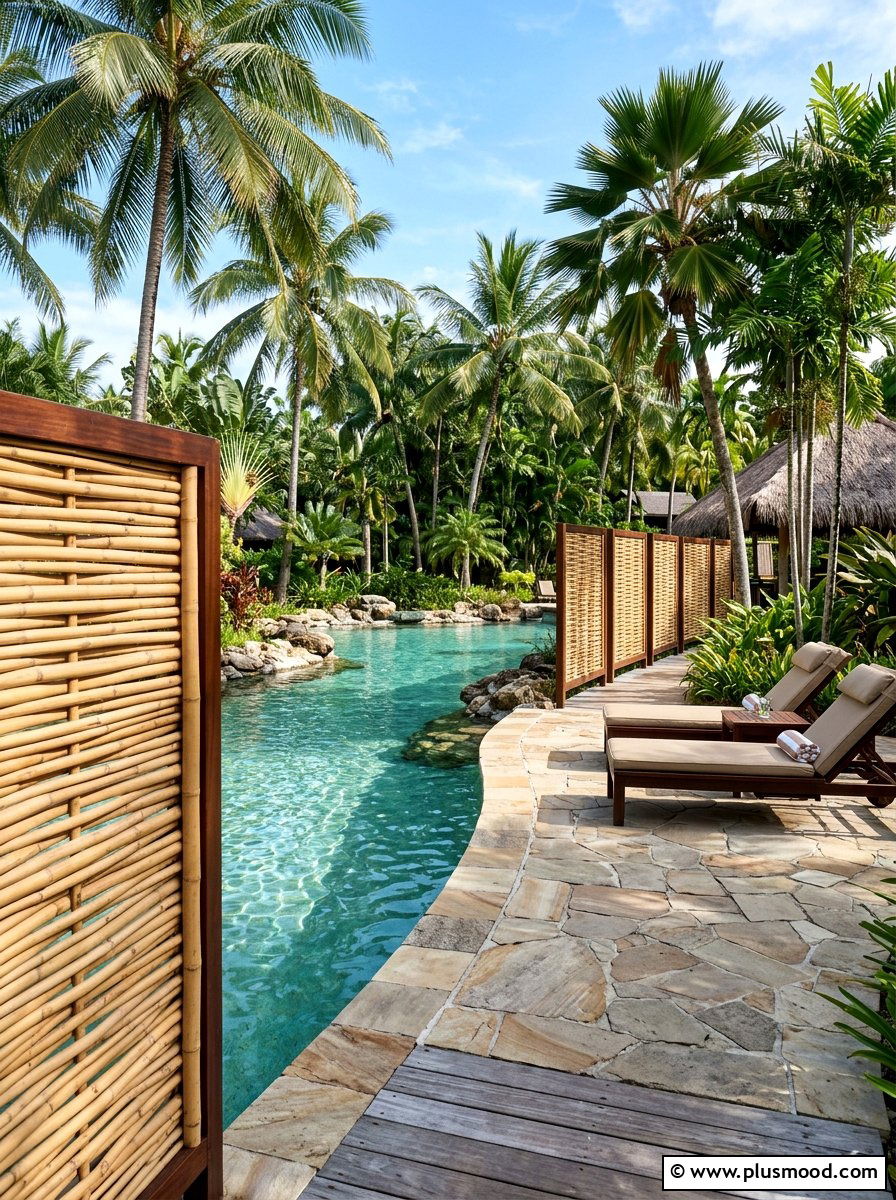 Bamboo screen panels - 25 pool landscaping ideas for privacy screen