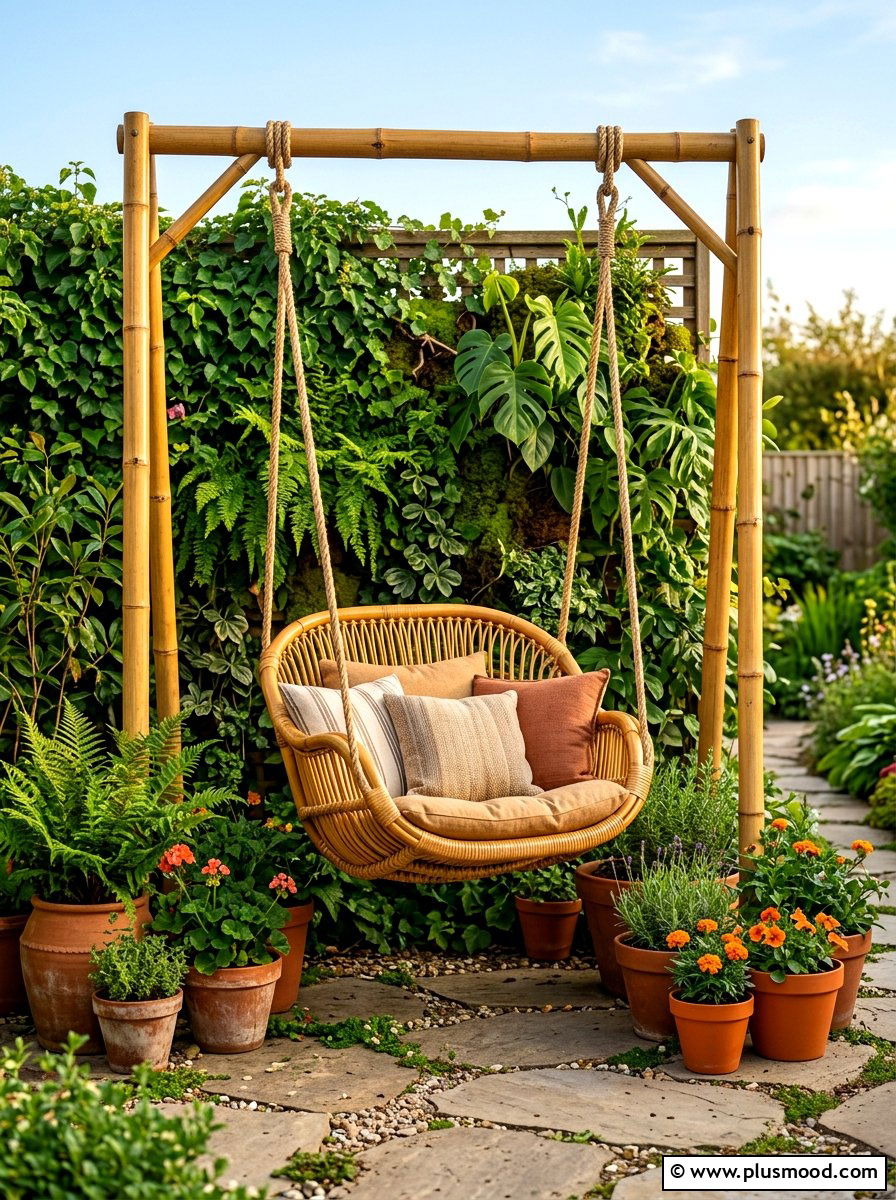 Bamboo swing chair - 25 summer balcony swing chair ideas