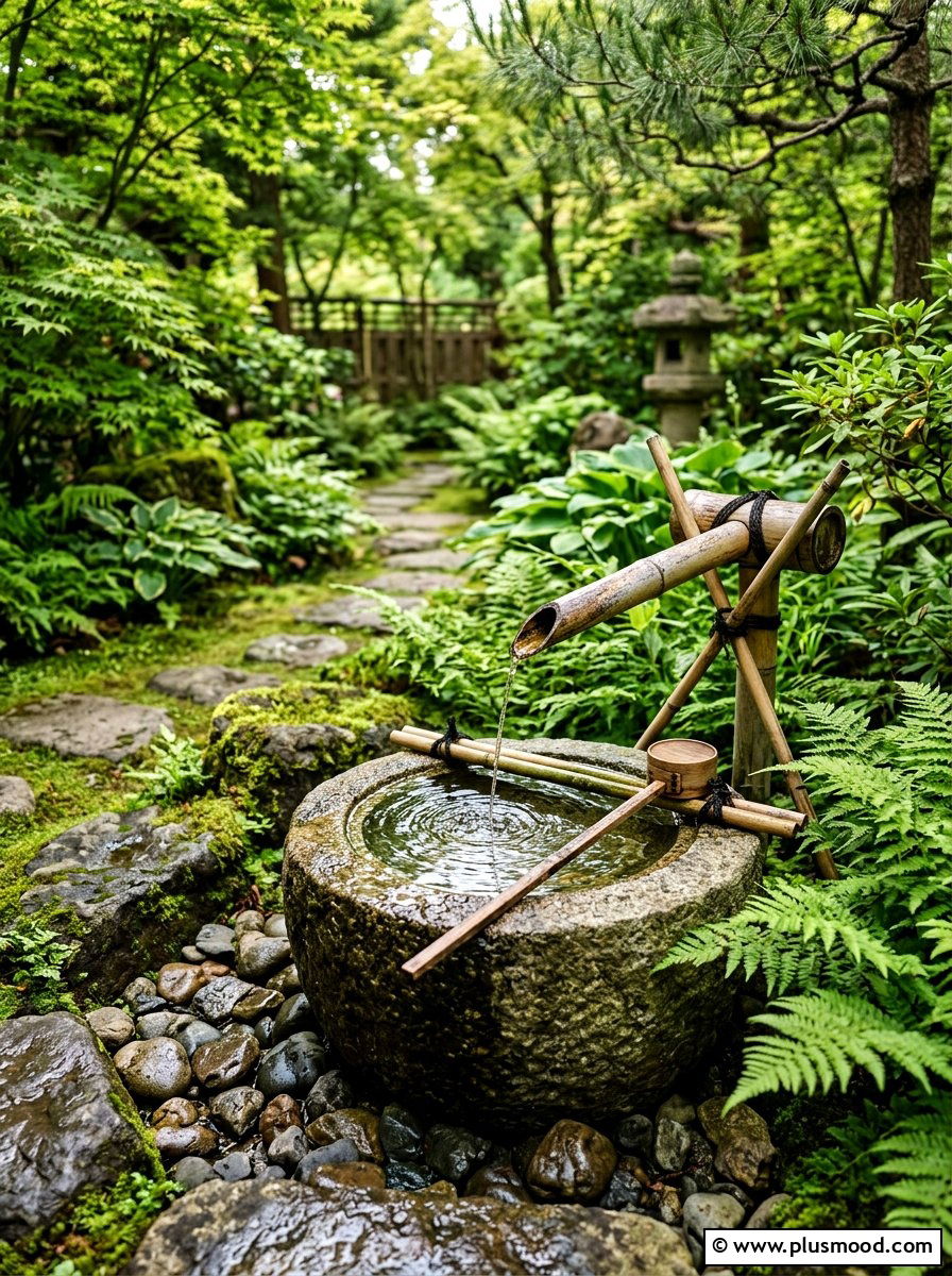 Bamboo water fountain - 25 outdoor garden decor ideas with zen elements