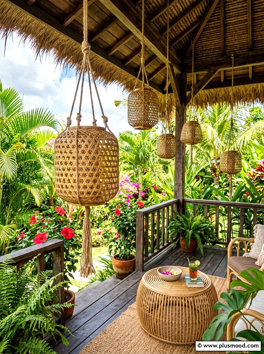 Bamboo weave lantern - 25 summer lantern ideas for front porch