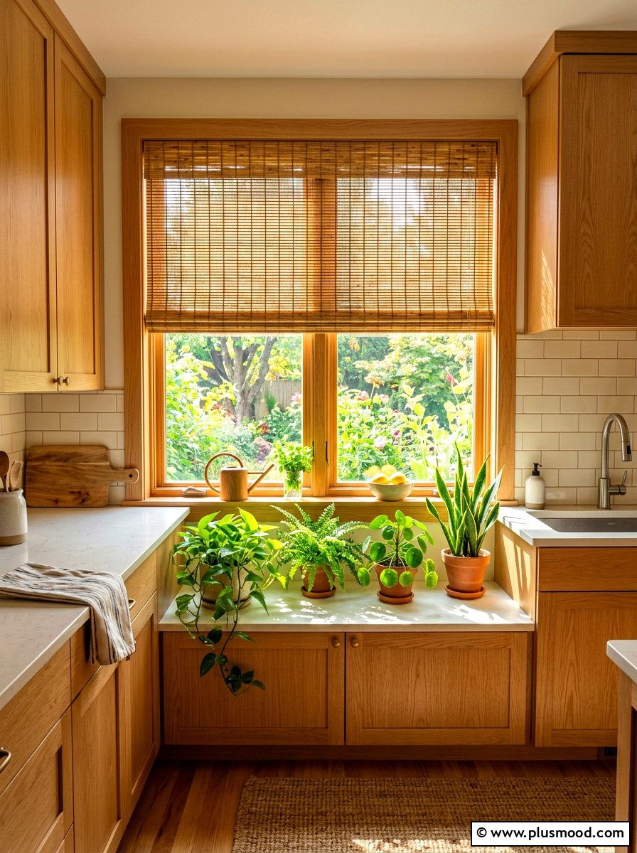 Bamboo window blind - 25 fresh summer kitchen decor ideas