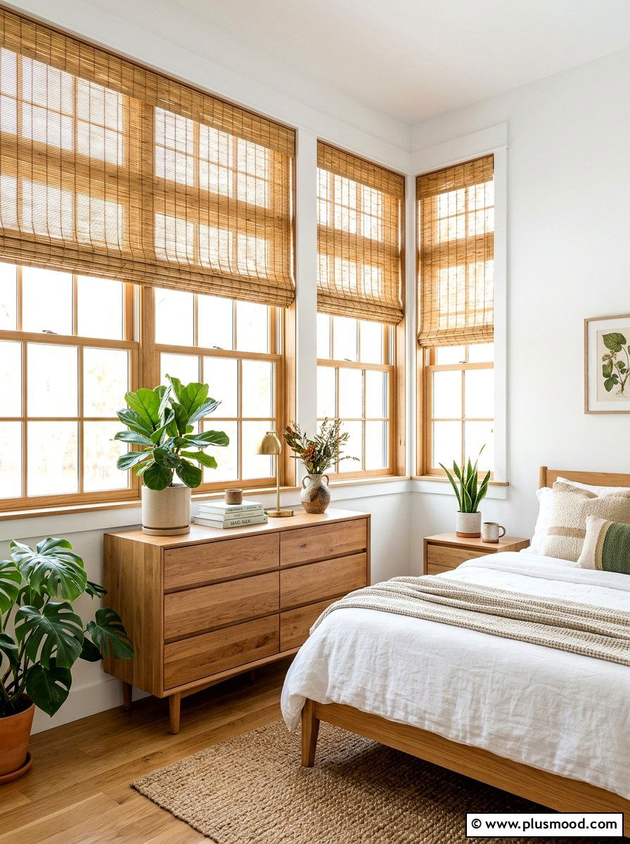 Bamboo window shade - 25 late summer bedroom decor ideas