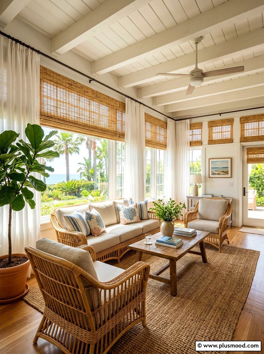 Bamboo window shades - 25 summer coastal home decor ideas