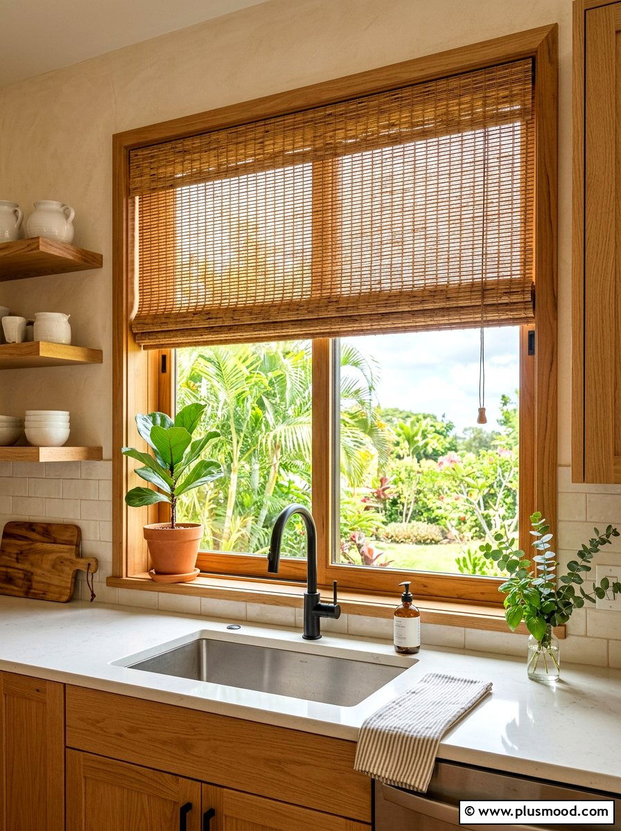 Bamboo window shades - 25 summer kitchen window decor ideas