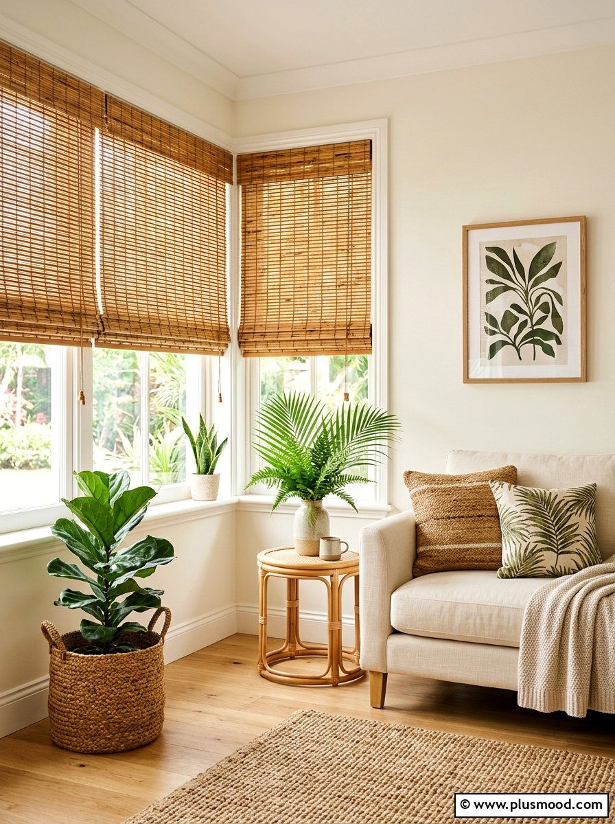 Bamboo wood window shade - 25 summer family room decor ideas