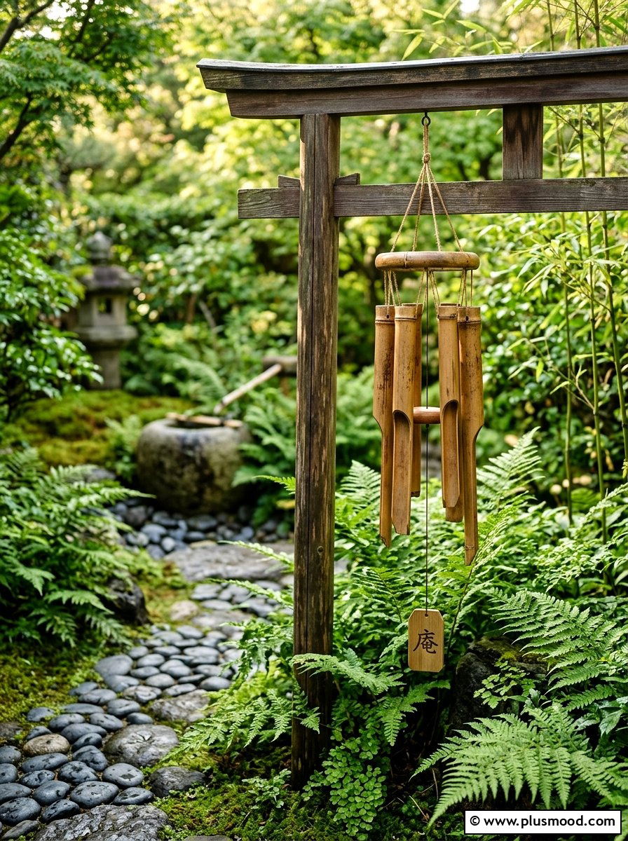 Bamboo zen garden corner - 25 outdoor garden decor ideas with wind chimes