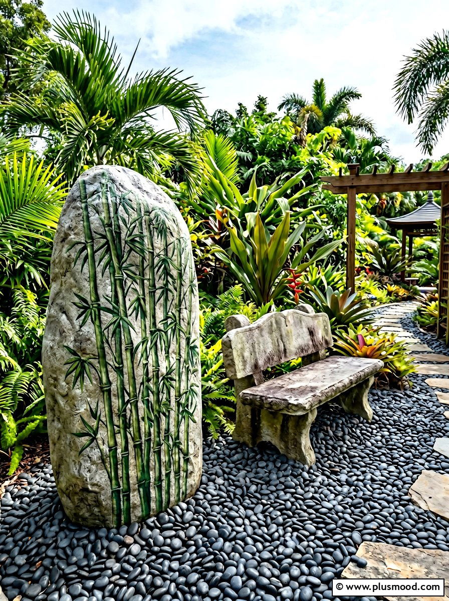 Bamboo - 25 painted rock ideas for koi pond decor