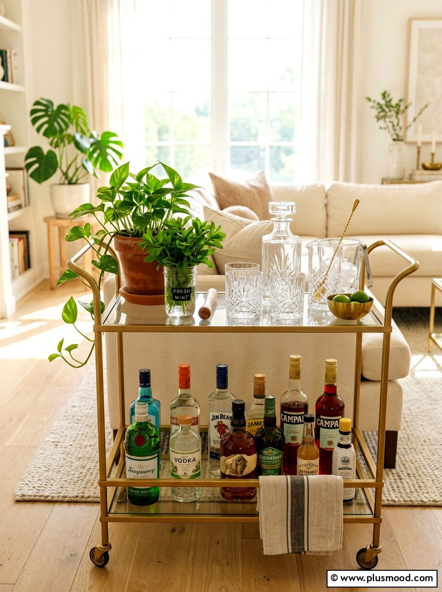 Bar cart botanical styling - 25 summer decor ideas with greenery