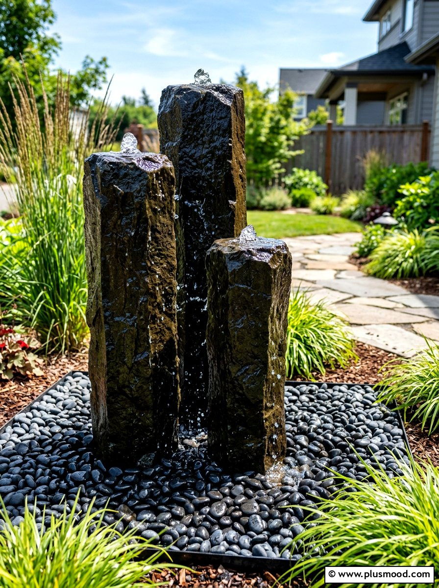 Basalt Column Bubbling Fountain - 25 summer water feature backyard ideas