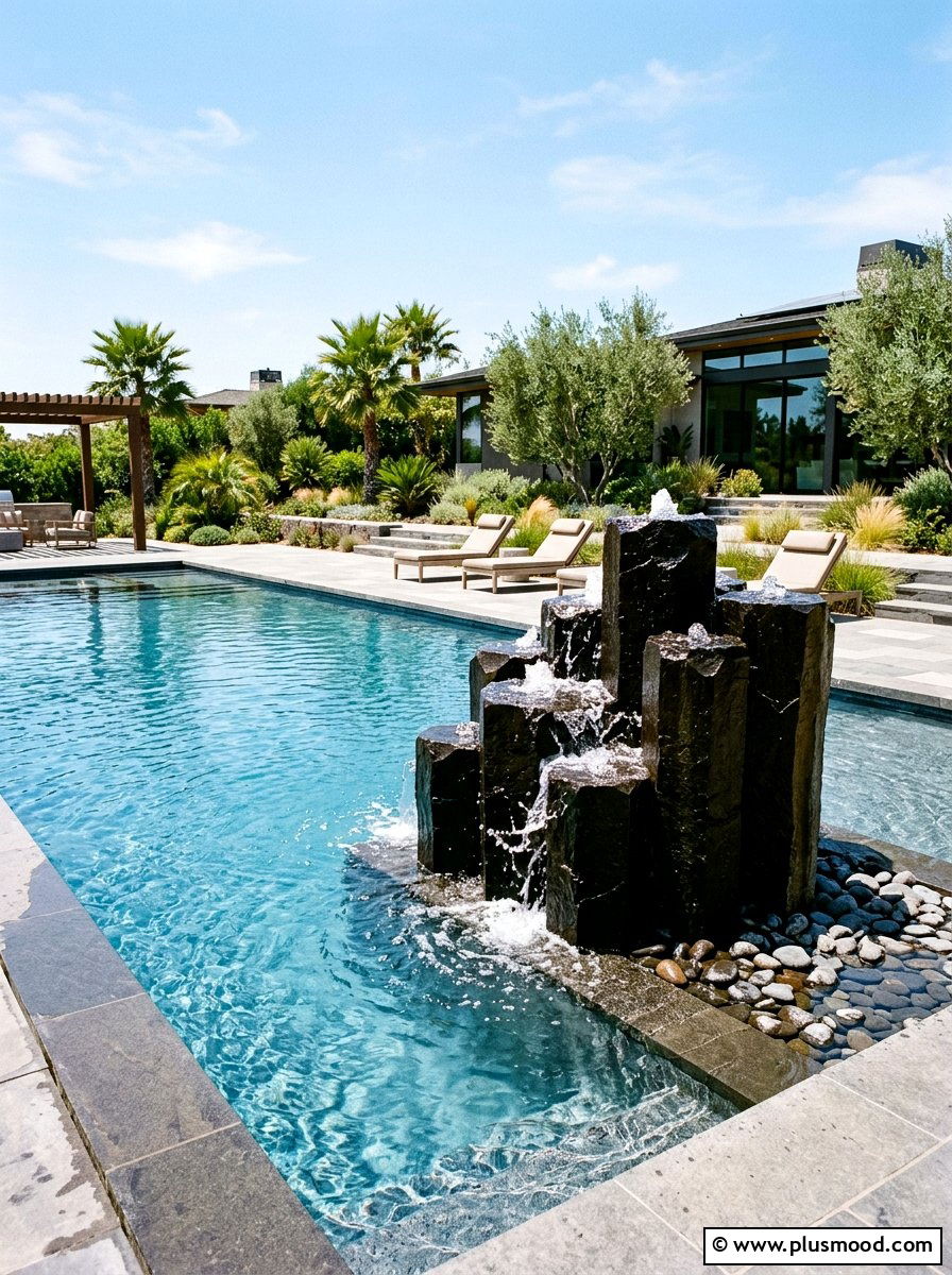 Basalt Column Fountain - 25 pool landscaping ideas with rocks