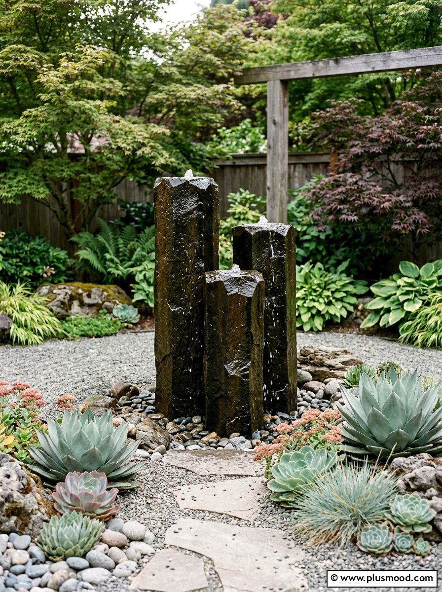 Basalt column fountain - 25 small backyard ideas with water feature