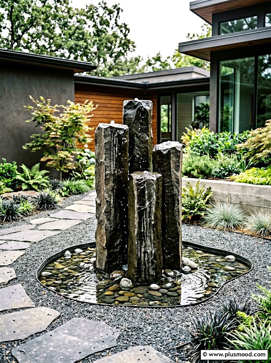 Basalt pool fountain - 25 pool landscaping ideas with natural stone