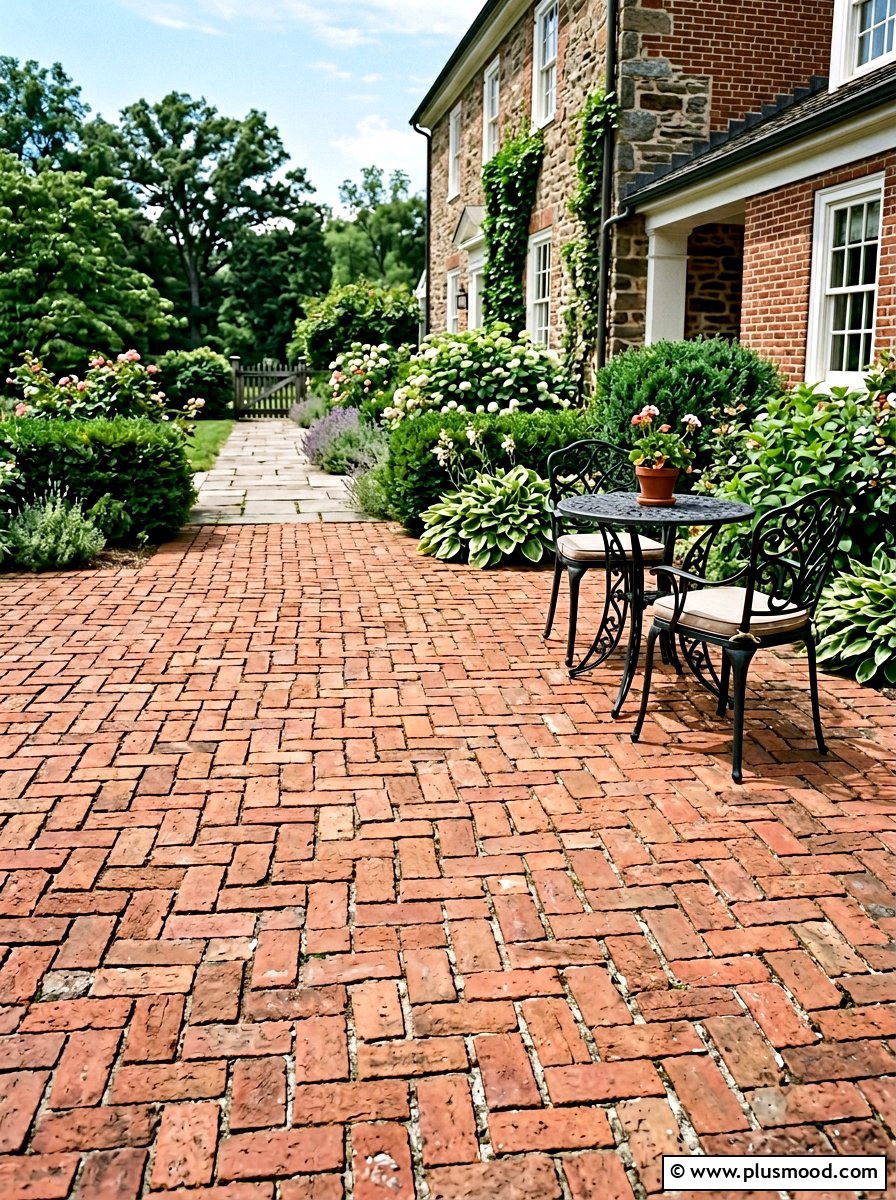 Basketweave Pattern Brick Patio - 25 small backyard ideas with pavers