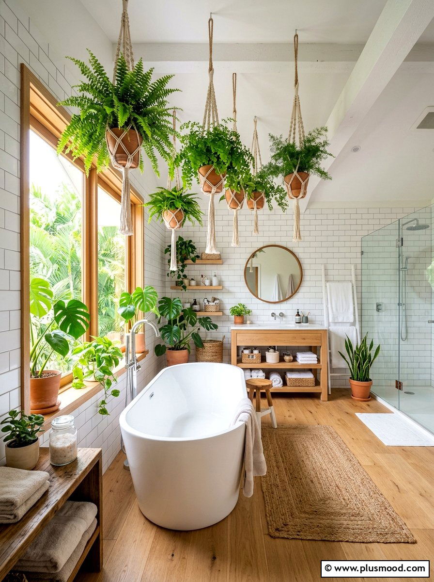 Bathroom hanging ferns - 25 summer decor ideas with greenery