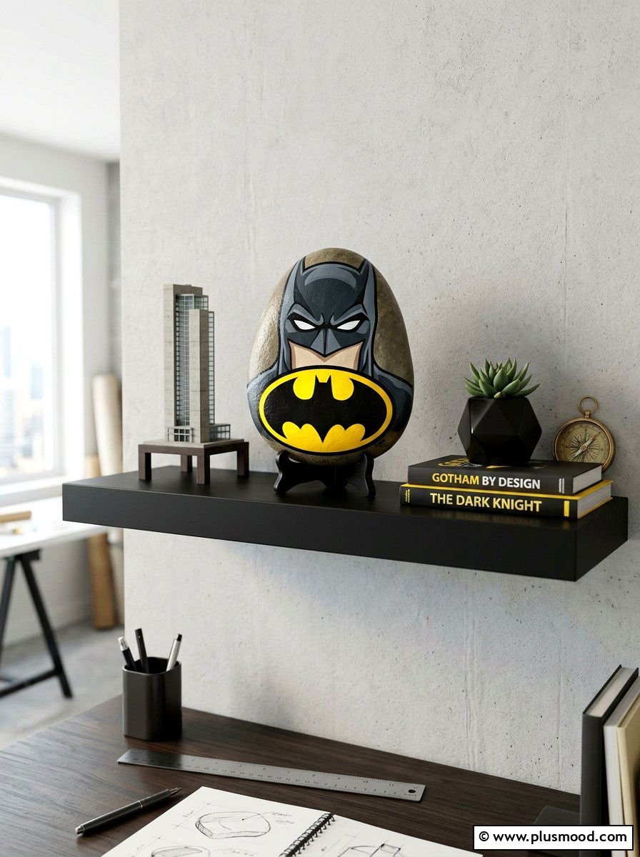 Batman Superhero Painted Rock - 25 painted rock ideas with cartoon characters