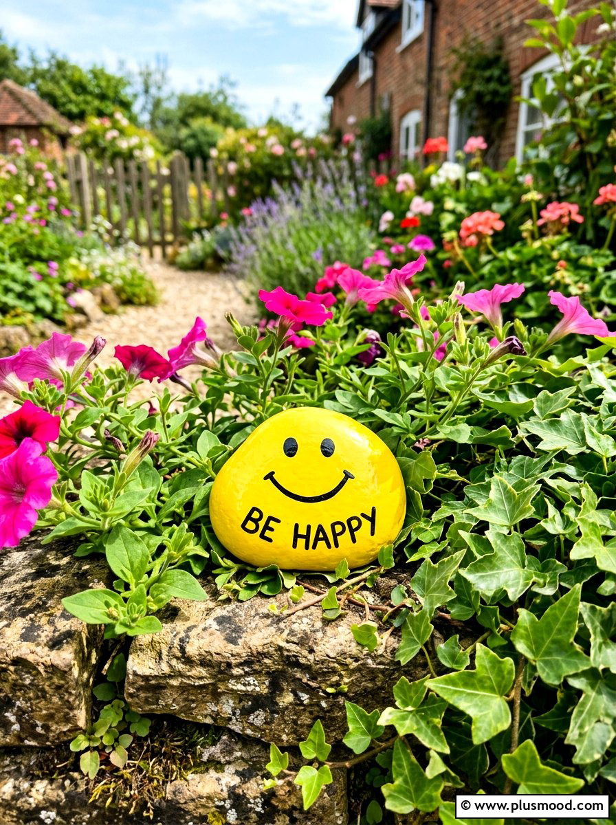 Be Happy Painted Stone - 25 painted rock ideas with quotes