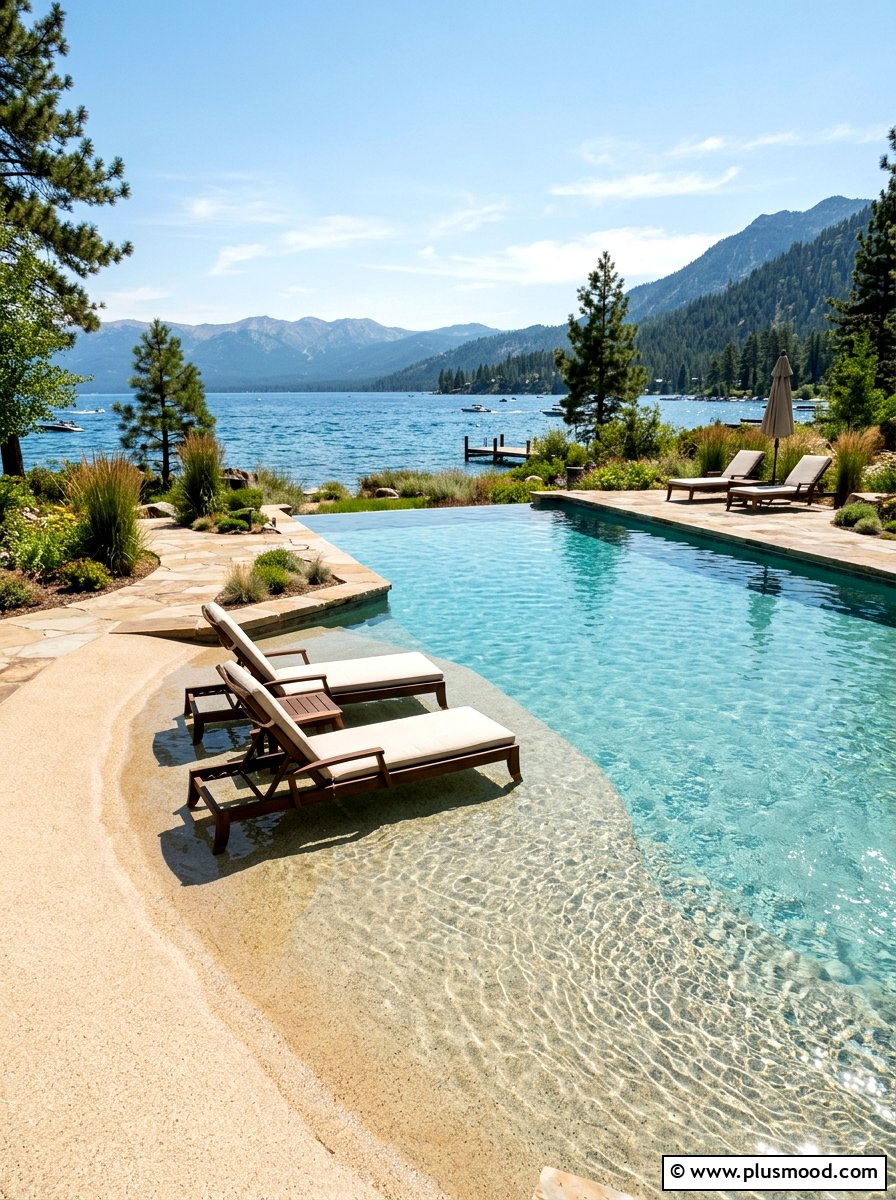 Beach Entry Lakefront Pool - 25 pool landscaping ideas for lakefront homes