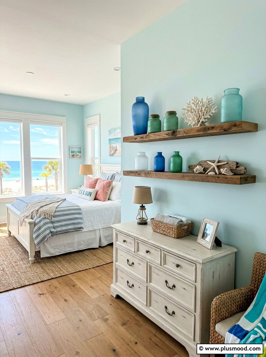 Beach Glass Bedroom Shelf - 25 summer bedroom shelf decor ideas