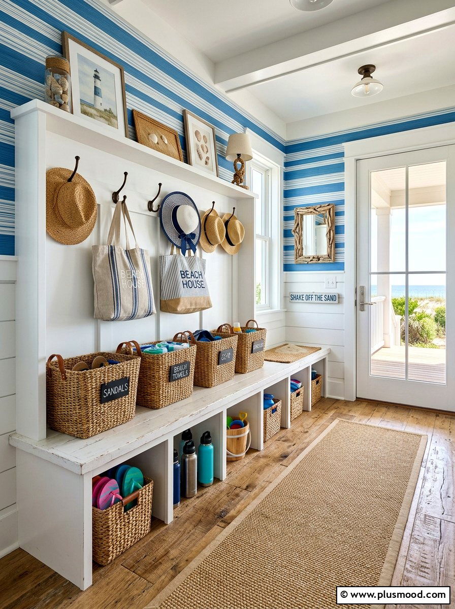 Beach House Mudroom Storage - 25 summer seasonal entry decor ideas