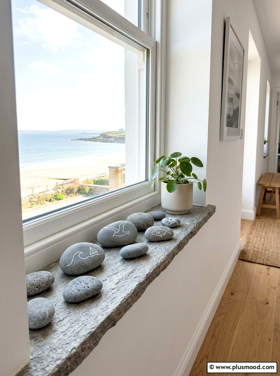Beach Pebble Decor - 25 painted rock ideas for window sill display