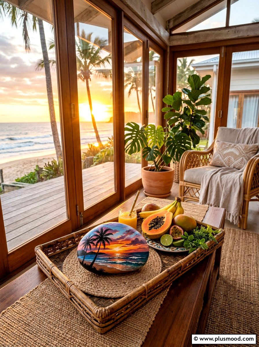 Beach Sunset Stone - 25 painted rock ideas with ocean theme