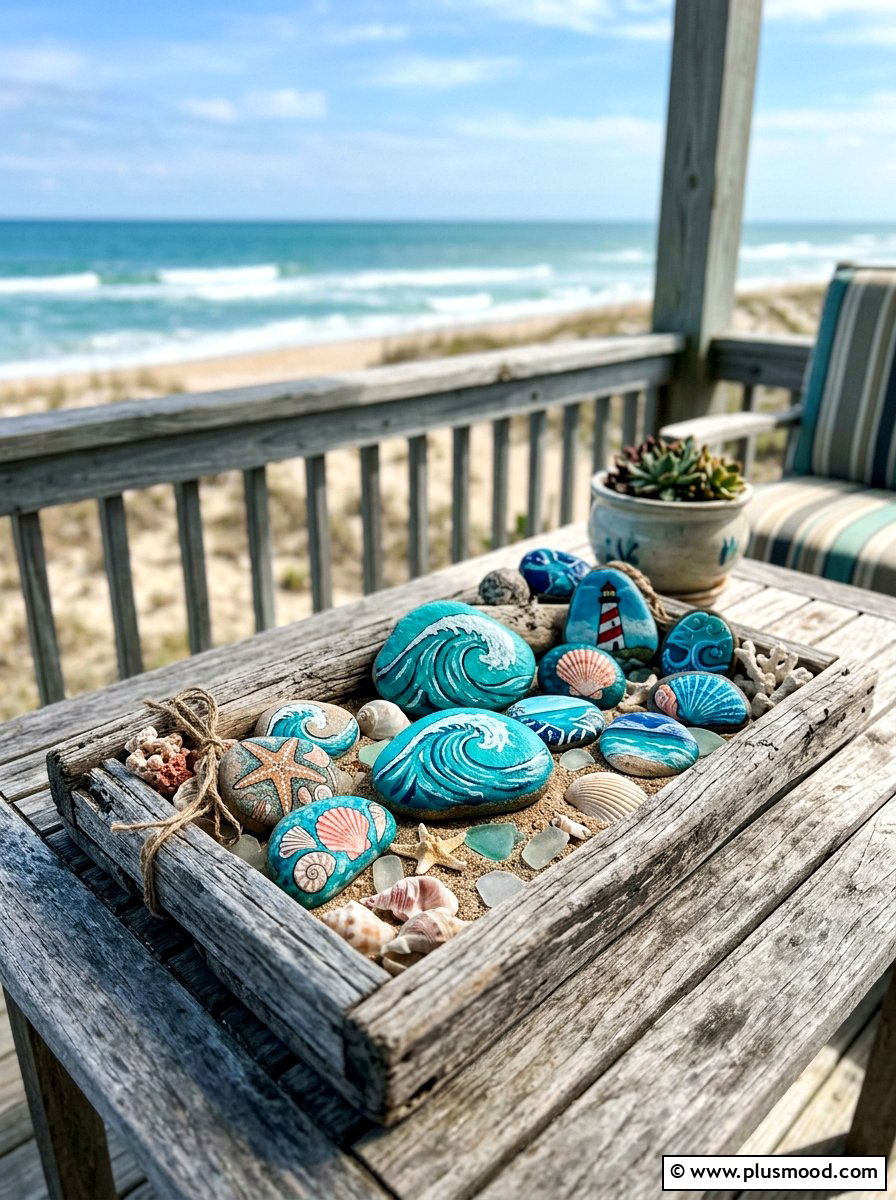 Beach Theme Decor - 25 painted rock ideas for tabletop display