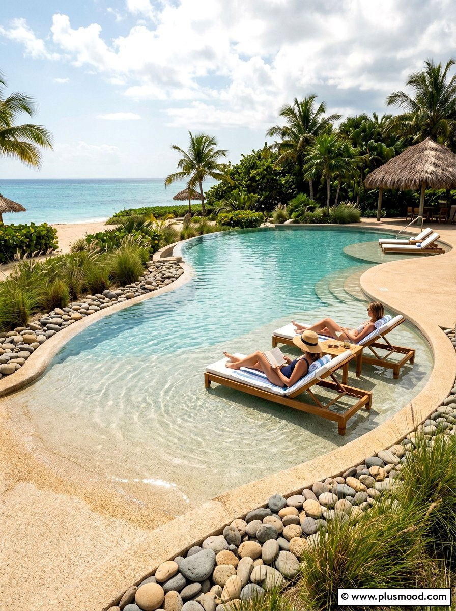 Beach entry pool landscaping - 25 pool landscaping ideas for saltwater pools