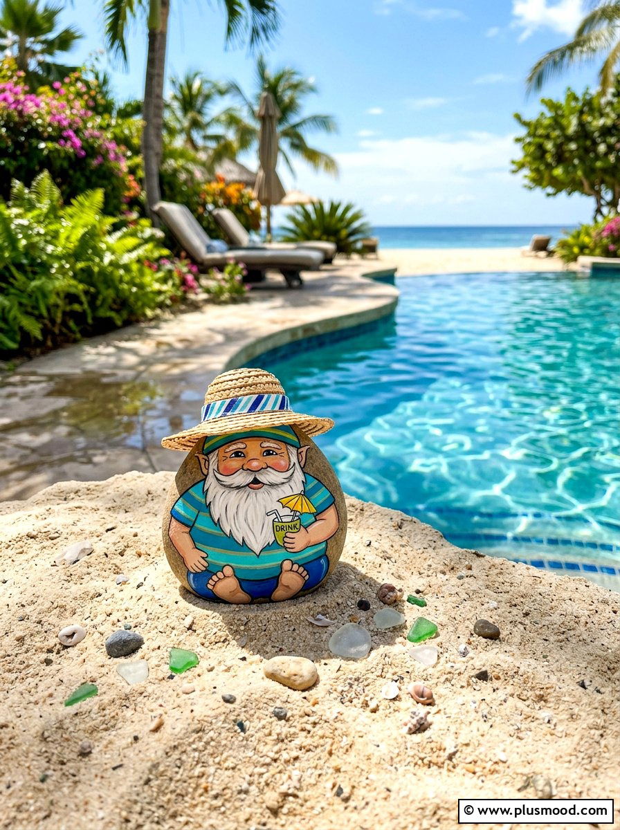 Beach gnome - 25 painted rock ideas with gnomes