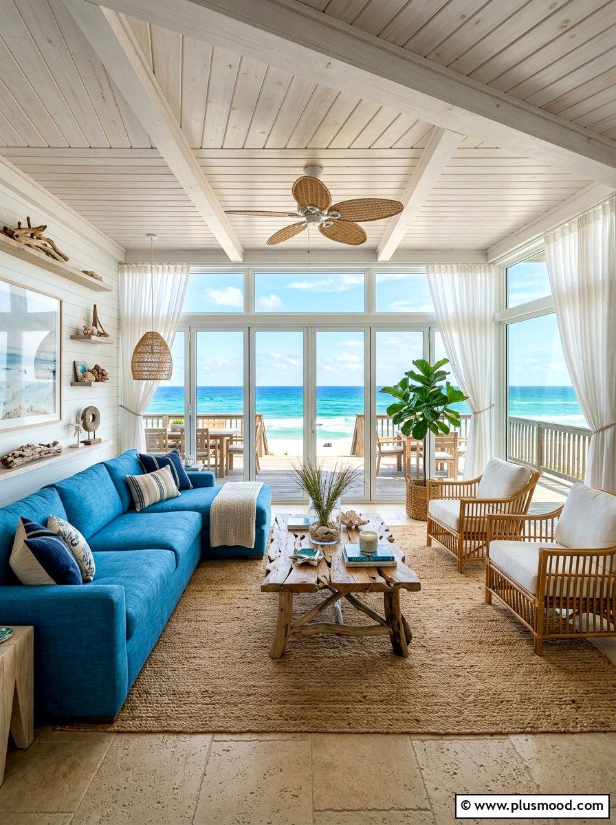 Beach house living room - 25 blue summer living room ideas