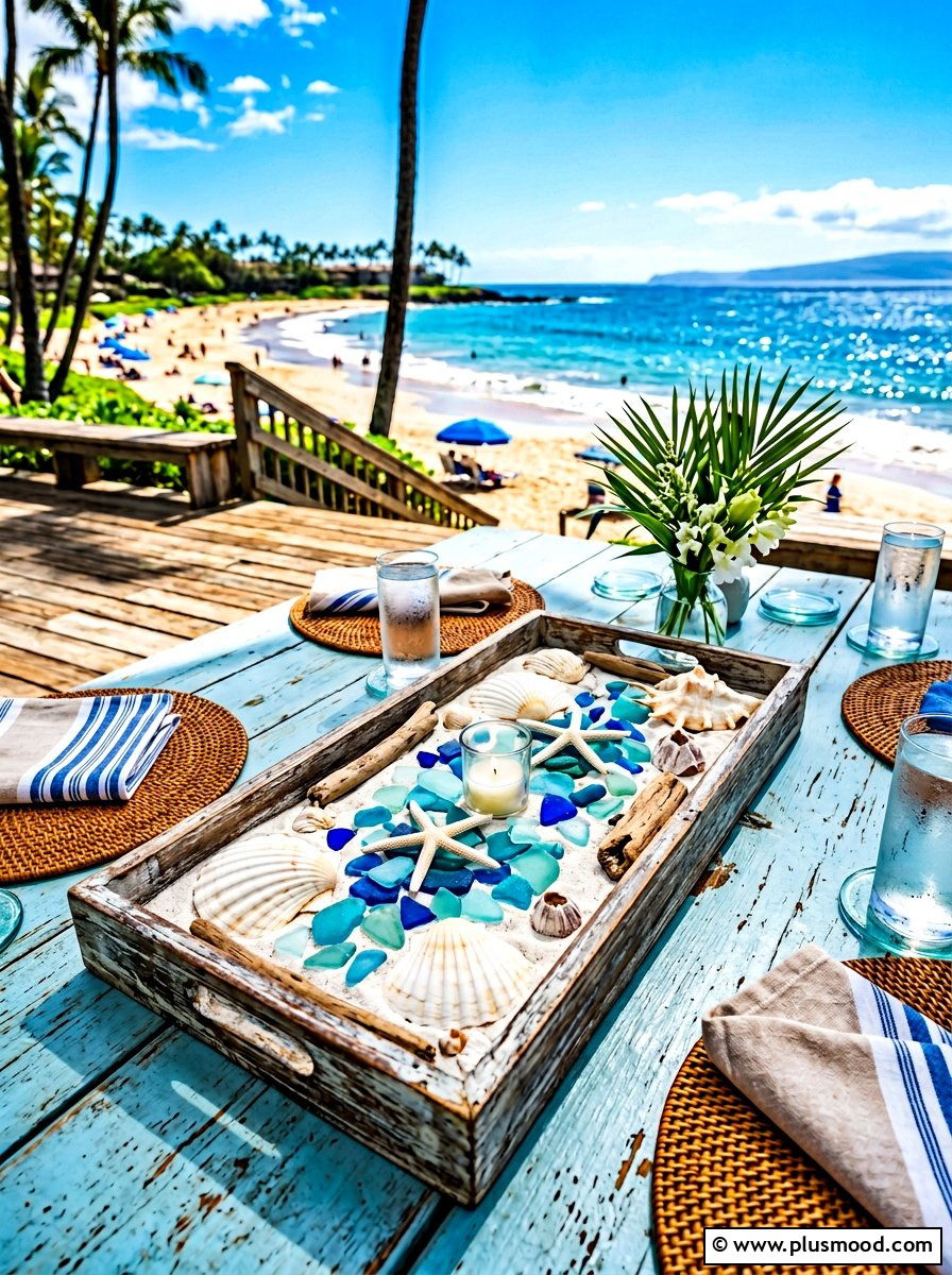 Beach themed table centerpiece - 25 summer patio table decor ideas