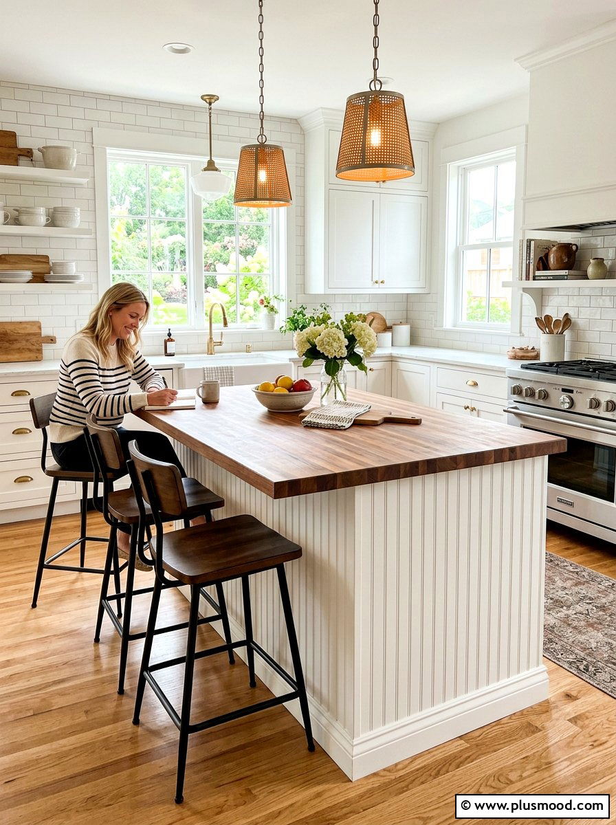 Beadboard Kitchen Island - 25 summer farmhouse kitchen ideas