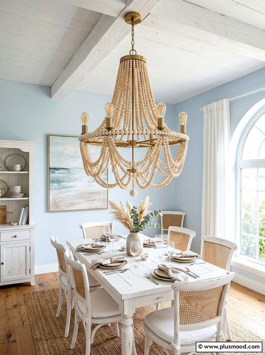 Beaded Wood Chandelier - 25 coastal summer living room ideas