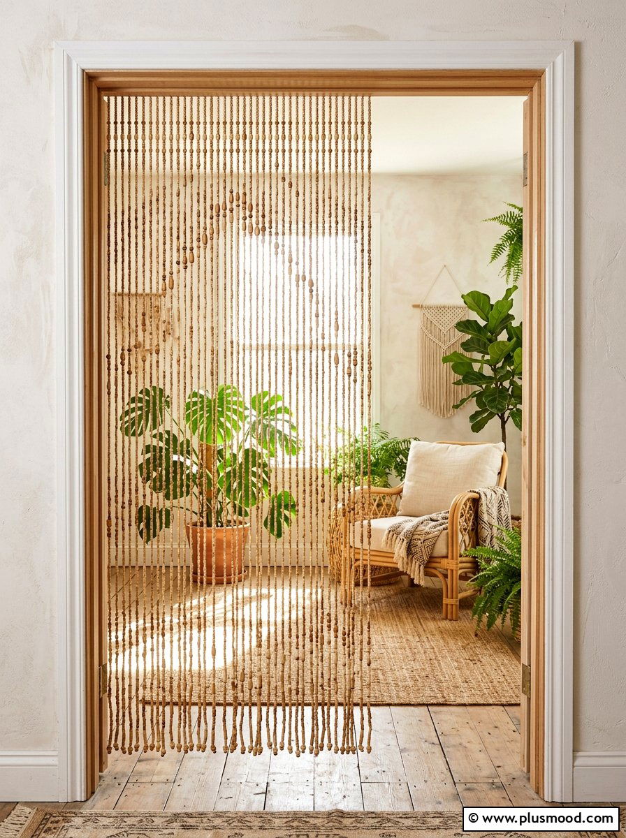 Beaded door curtains - 25 summer tropical home decor ideas