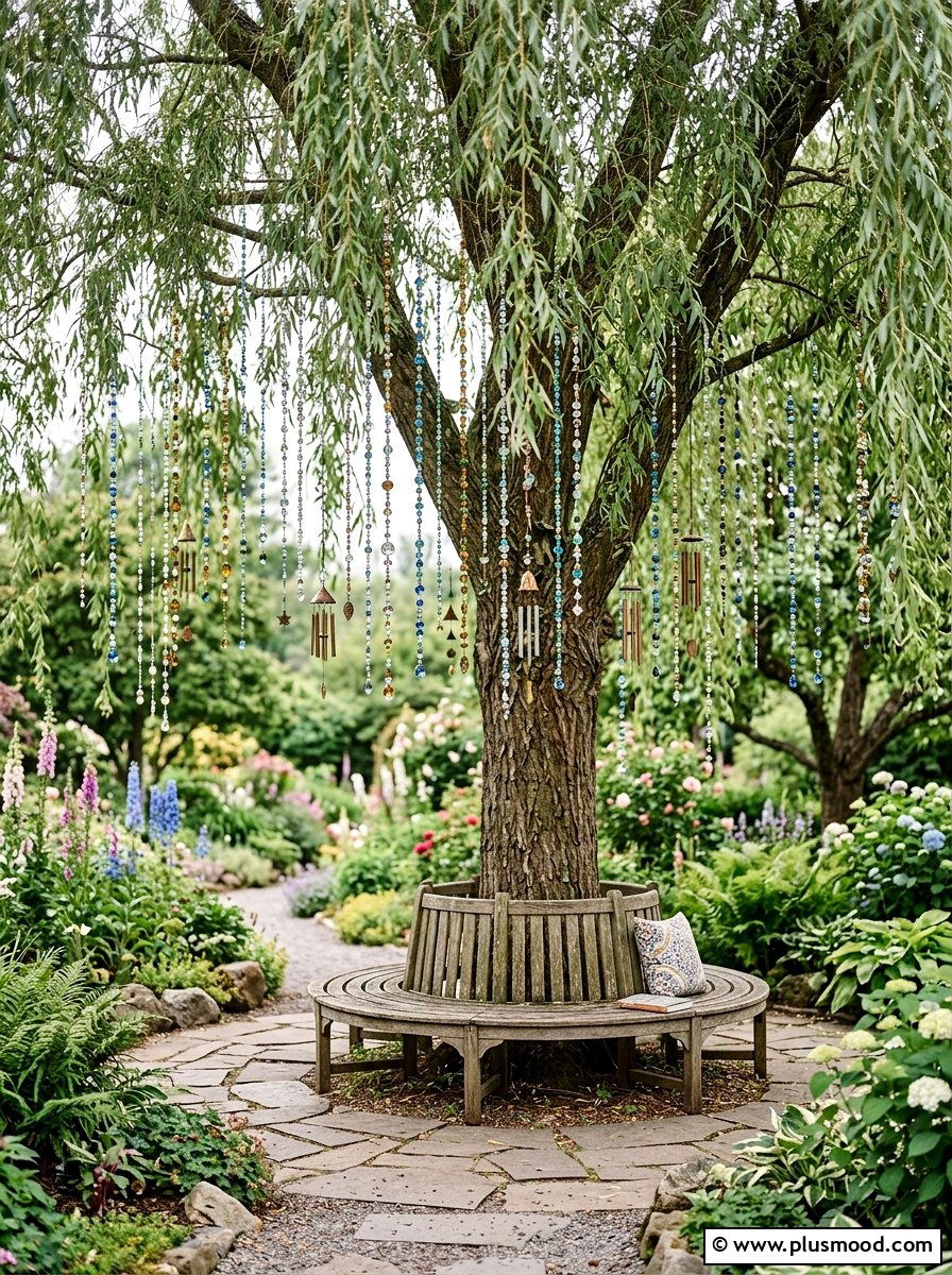 Beaded whimsical garden tree - 25 outdoor garden decor ideas with wind chimes