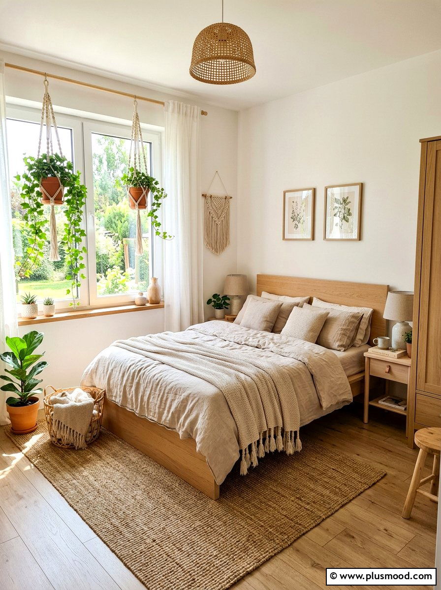 Bedroom macrame plant hanger - 25 summer decor ideas with greenery