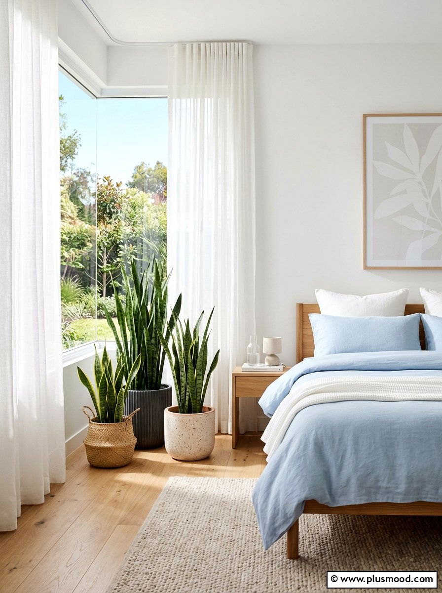 Bedroom snake plant corner - 25 summer decor ideas with greenery