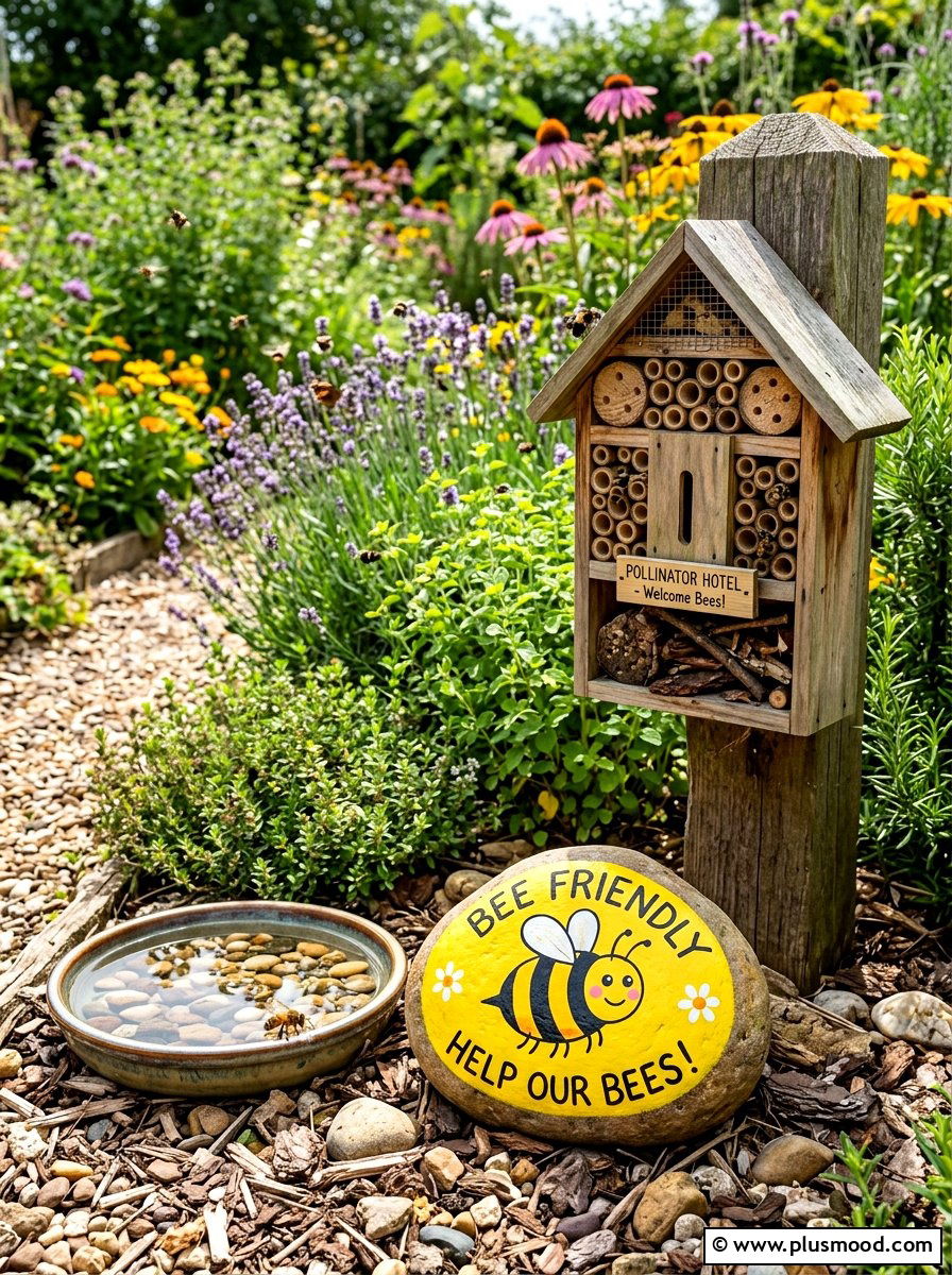 Bee Friendly Garden Sign - 25 painted rock ideas for outdoor signage