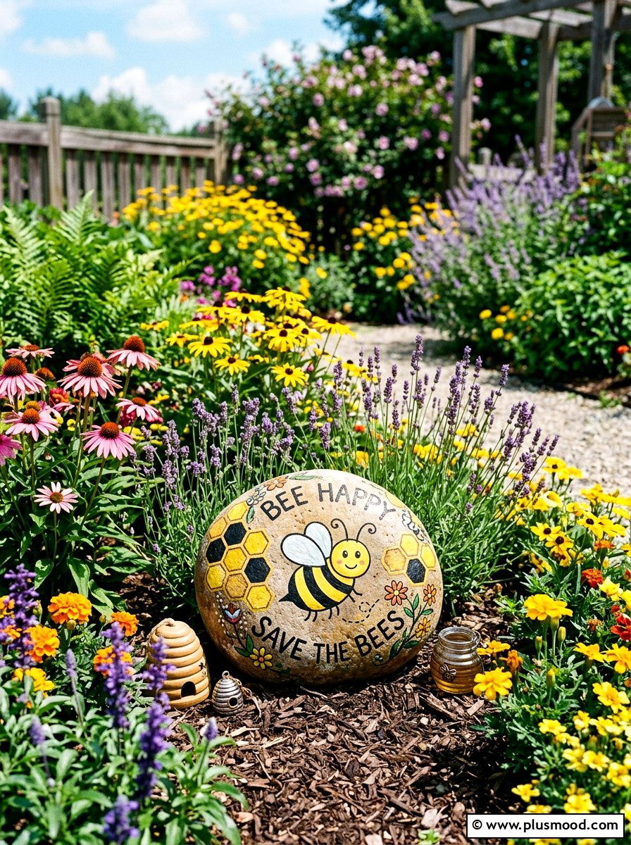 Bee rock painting - 25 painted rock ideas with woodland creatures