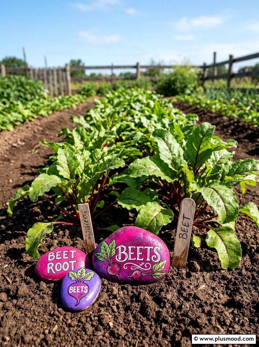 Beet garden labels - 25 painted rock ideas with vegetable garden labels