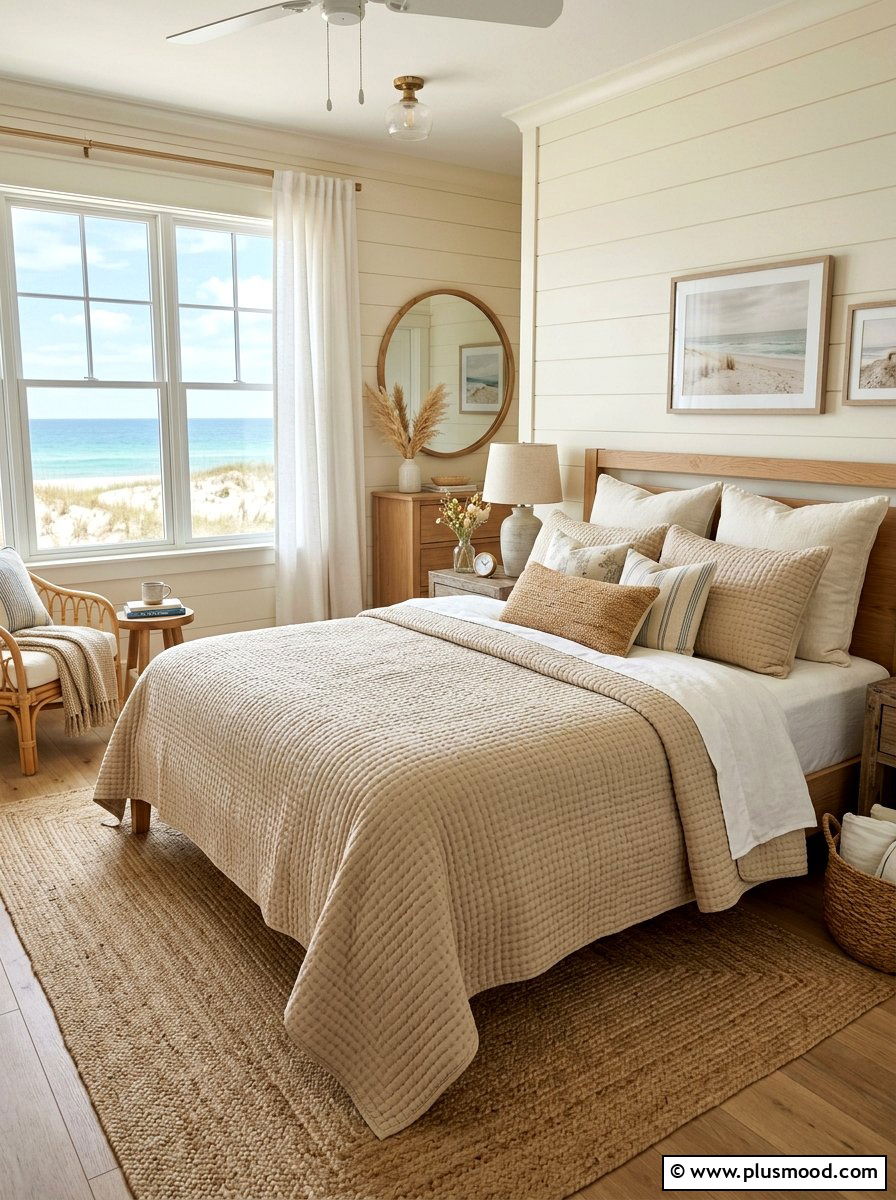Beige Hand Stitched Quilt - 25 summer quilt ideas for bedroom