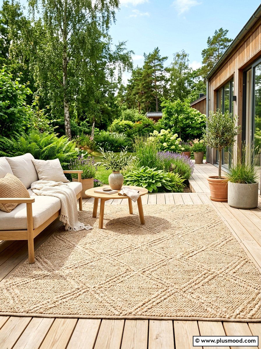 Beige Textured Diamond Rug - 25 summer patio rug ideas