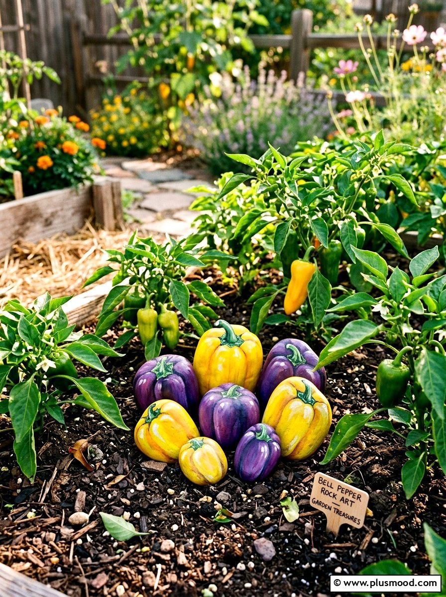 Bell pepper rock art - 25 painted rock ideas with vegetable garden labels