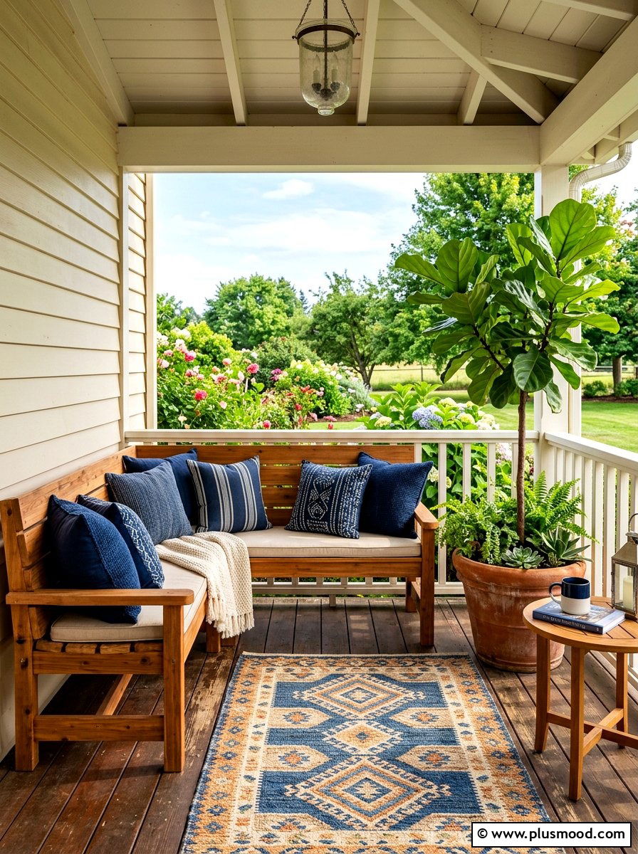 Bench Seating Area - 25 budget summer front porch decor ideas