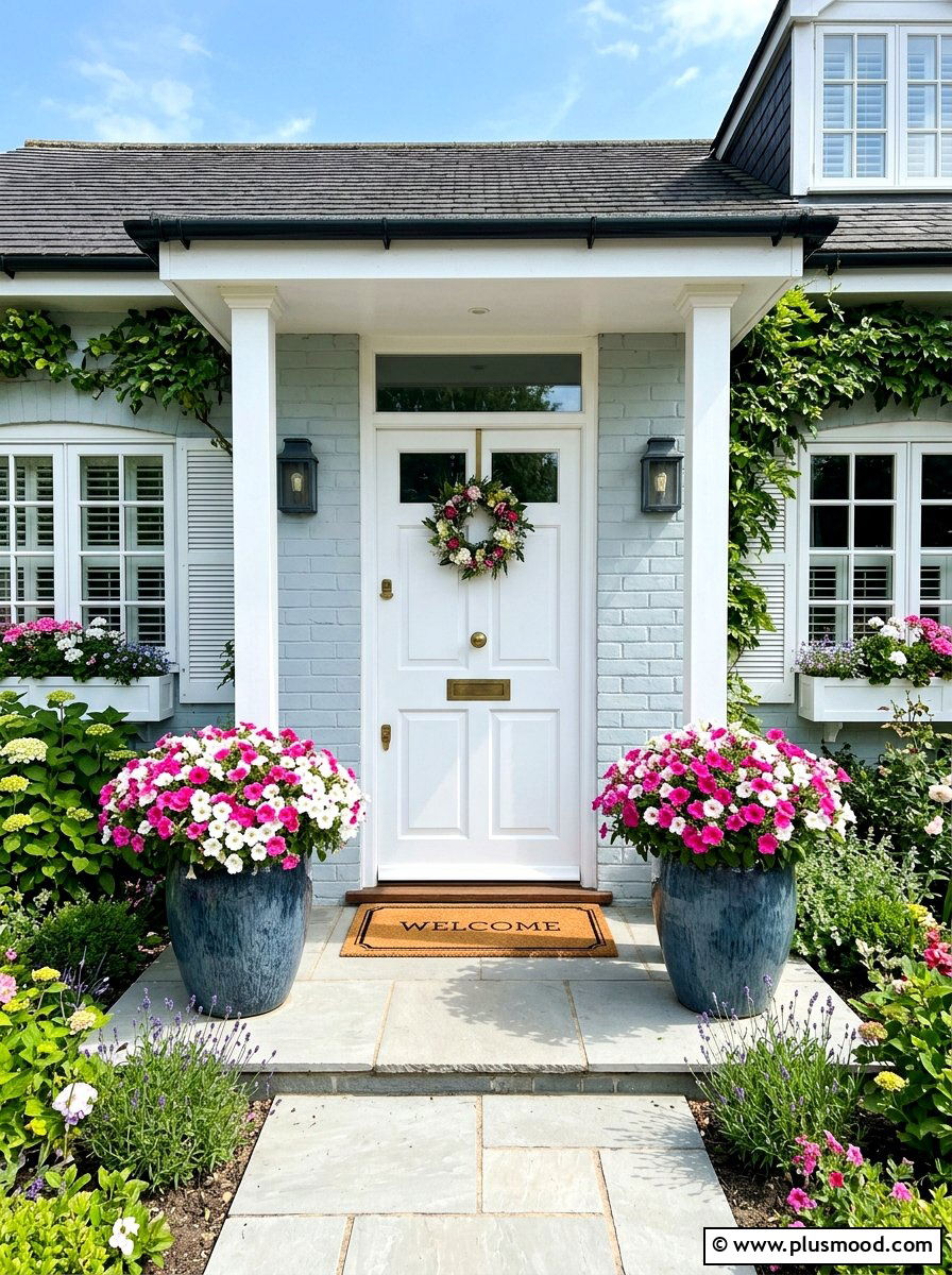 Bicolor Petunia Porch Display - 25 summer planters with petunias ideas