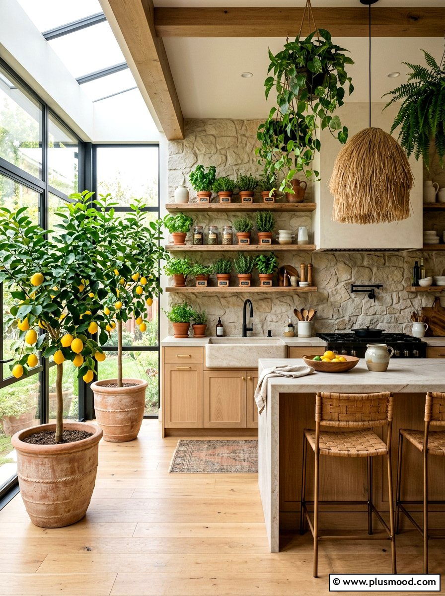Biophilic indoor garden kitchen - 25 summer modern summer decor ideas